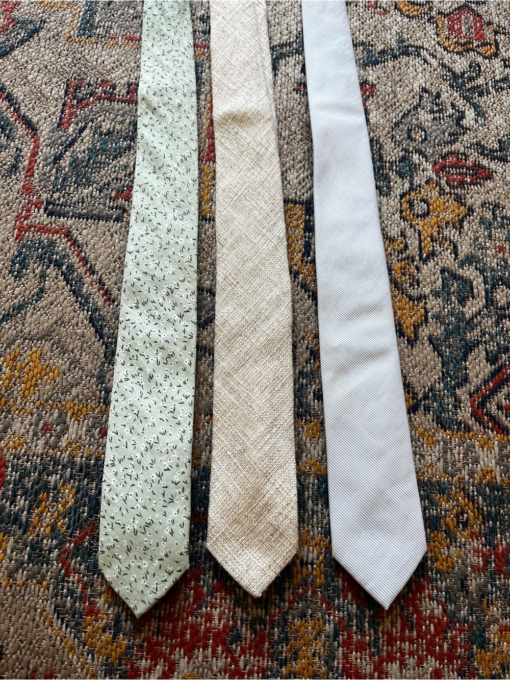 Men's Classic Solid and Patterned Neck Tie Set - Sage Green, Beige, Light Blue